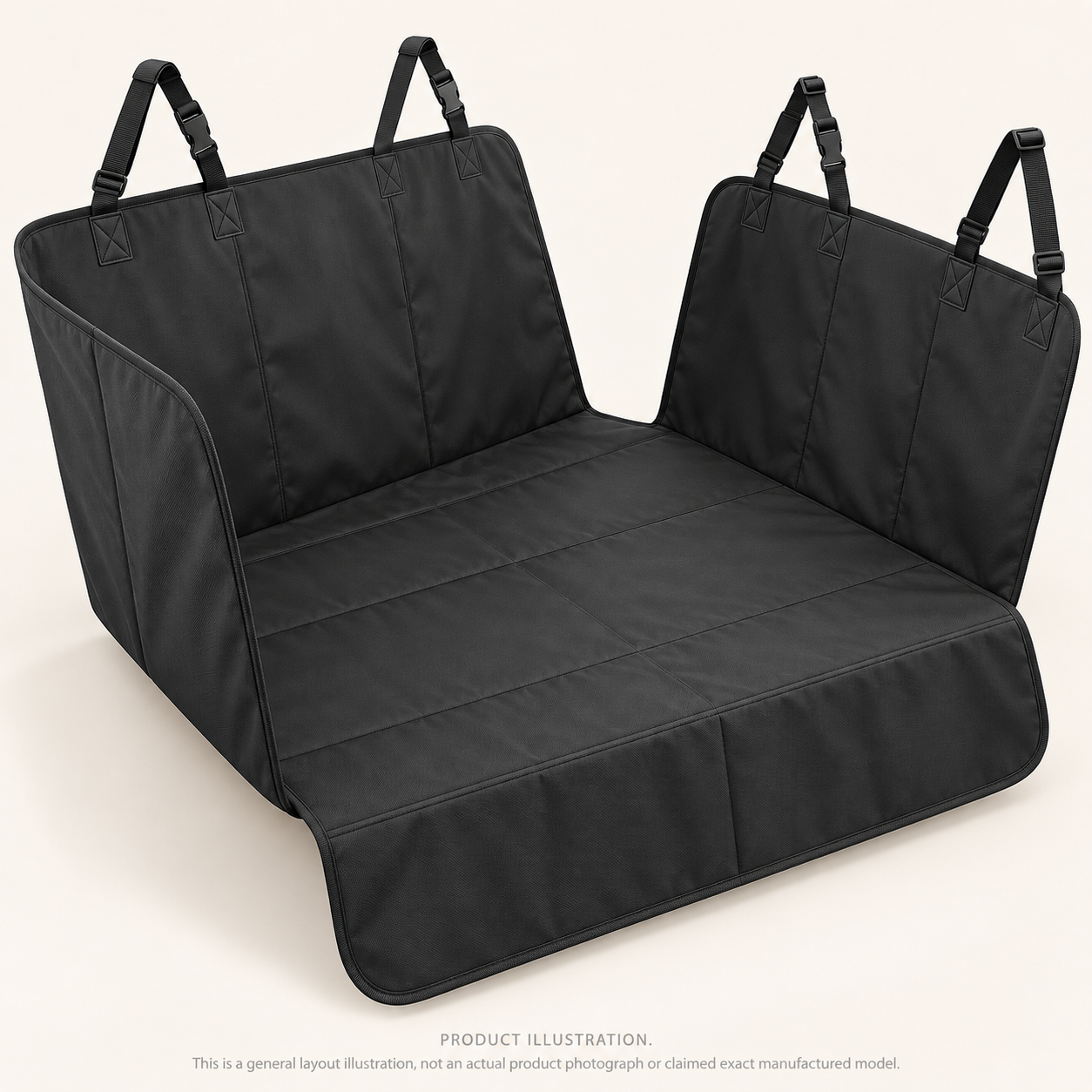 General illustration of a black fabric bench hammock, not a brand product photograph.